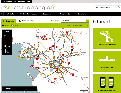 copie d'écran du site info routes Loire atlantique