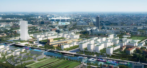 Maquette du futur village olympique situé au nord de Paris