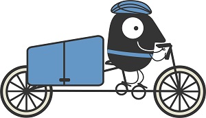 mascotte en vélo cargo