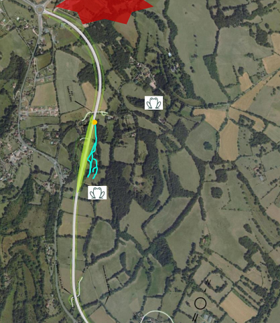 Plan de la situation du contournement, avec le passage des crapauds le long de la route