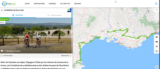 Page du site France Vélo Tourisme sur la méditerranée à vélo