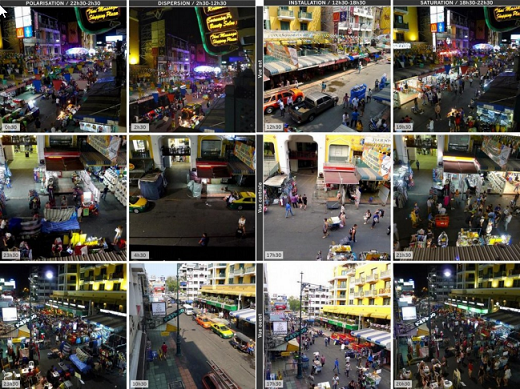 Vingt-quatre heures rue Khao San, séquençage photographique des temporalités urbaines (B. Le Bigot, enquête 2014)