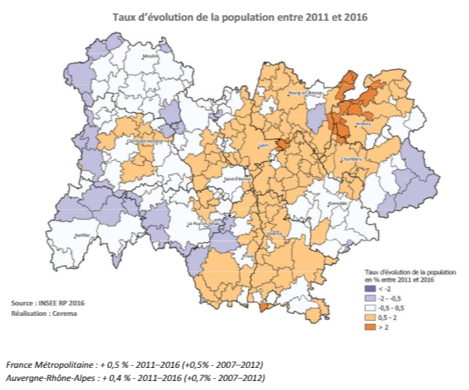 Carte de l'évolution de la population au niveau de détail communal