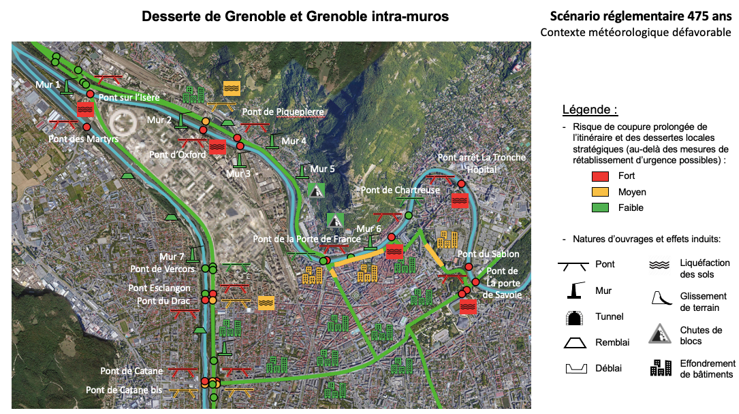 Cartographie des résultats obtenus sur les principaux axes de Grenoble