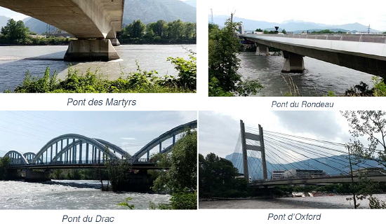 Exemples de ponts identifiés sur un des itinéraires étudiés à grenoble