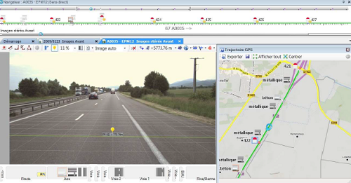 capture d'écran du logiciel: vue de la route avec paramètres de calcul