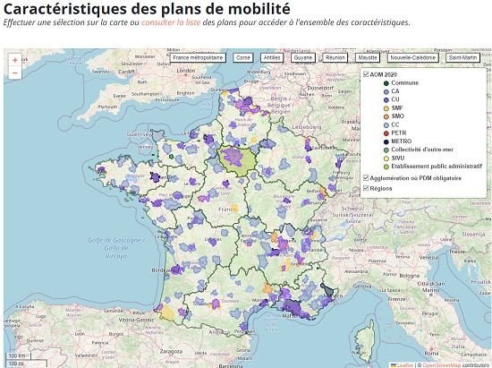 Carte des plans de mobilité recensés
