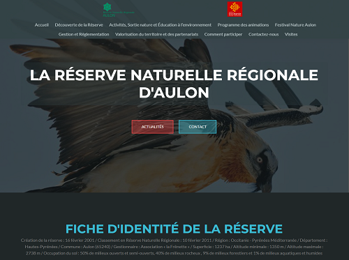 page d'accueil du site de la réserve naturelle d'Aulon avec un aigle