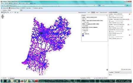 Représentation de la cartographie des bases de données trafics et accidents