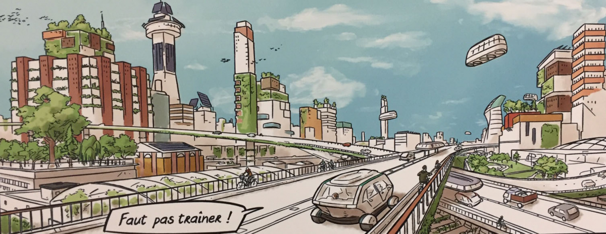 Illustration sur la mobilité issue d'une des bandes dessinées du livret citoyen 
