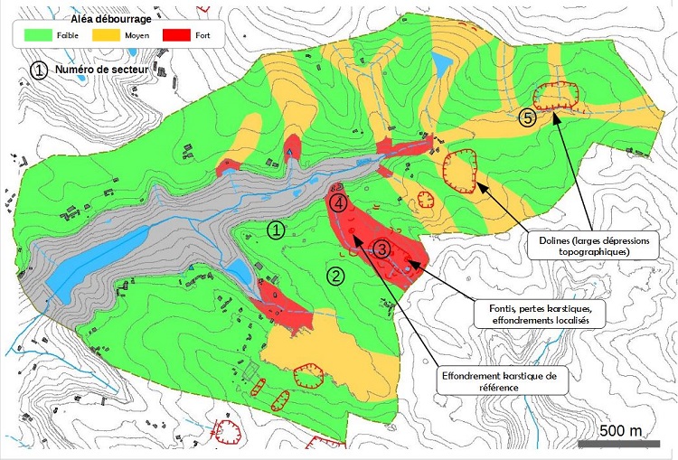 Carte de l'aléa de débourrage (= vulnérabilité aux effondrements)