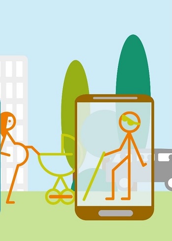 Femme enceinte et personne malvoyante aidées par un smartphone