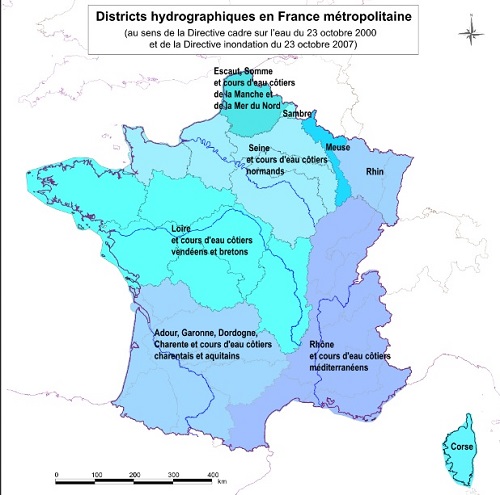 Carte des districts hydrographiques en France