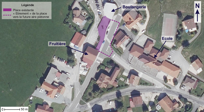 Figure 2 : « Etirement » de la place existante vers l’aire piétonne © Cerema