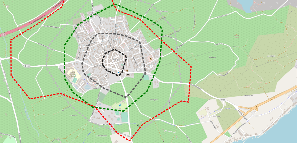 Exemple de travaux sur le temps de rabattement vers la mairie Marche/vélo/VP
