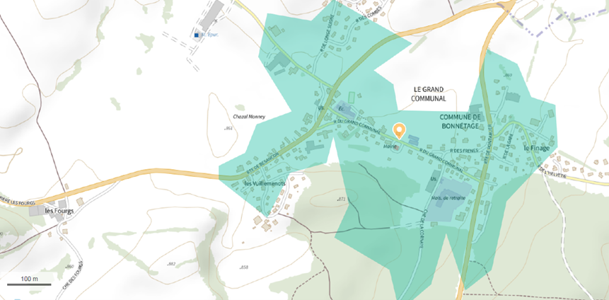Figure 1 : Carte isochrone 10 min de marche © géoportail