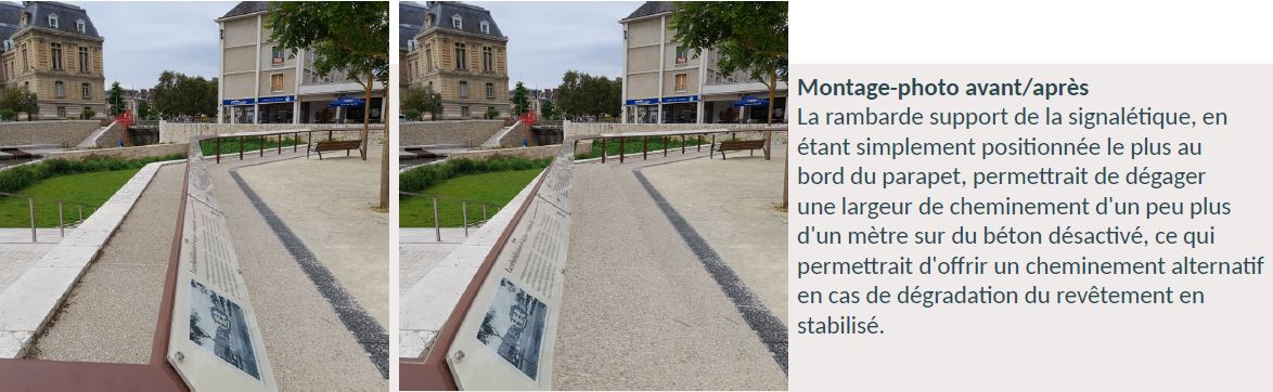 extrait d'une fiche qui montre une adaptation d'une rembarde qui était au milieu du chemin, pour la place sur le coté