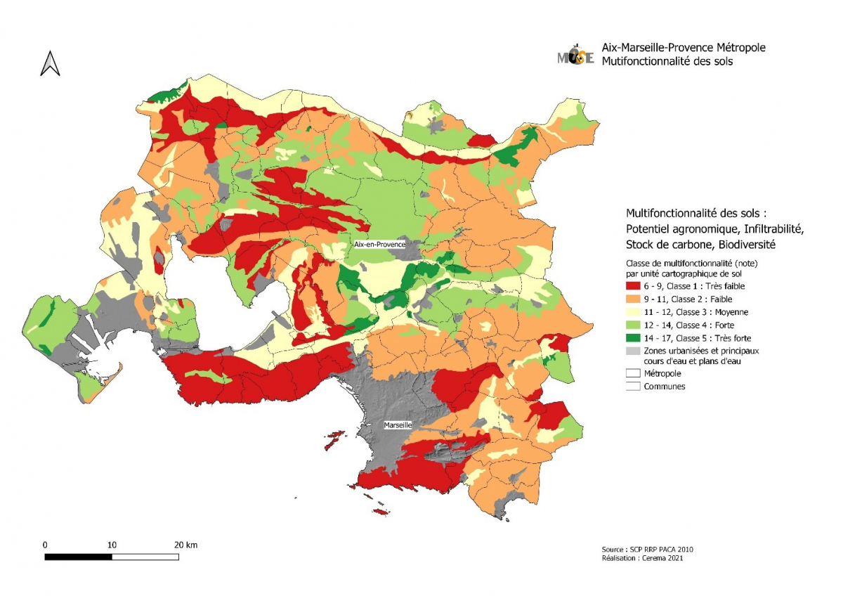 Carte de la multifonctionnalité des sols d’Aix-Marseille-Provence Métropole