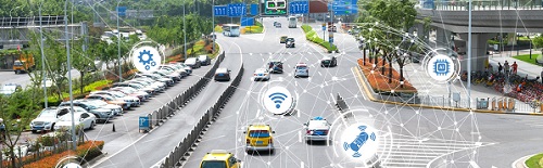 infographie de véhicules et route - infrastructure connectés