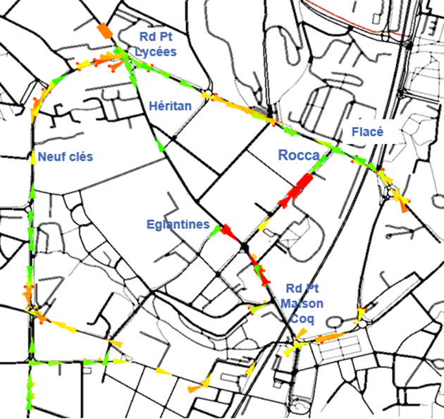 Figure 2 – Visualisation des trafics de la situation actuelle à 16 h 45 (HPS)