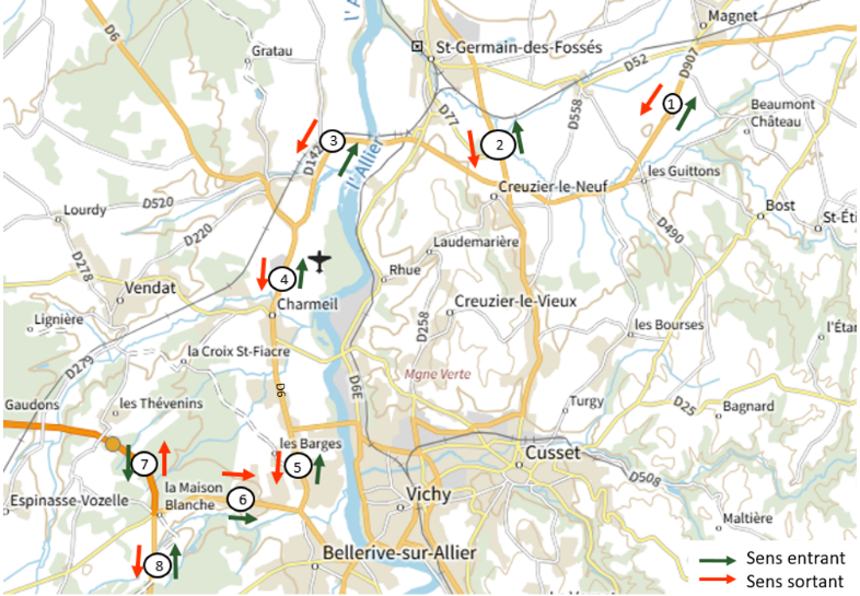 Figure 2&nbsp;: Localisation des postes de comptages et relevé de plaques minéralogiques