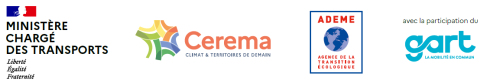 Logos Ministère, Cerema, Ademe, Gart