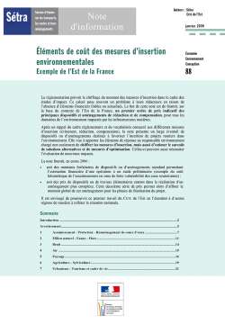 Eléments de coût des mesures d'insertion environnementales - Exemple de l'Est de la France