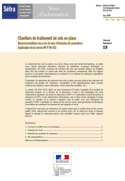 Chantiers de traitement de sols en place - Recommandations vis-à-vis du taux d'émission de poussières - Application de la norme NF P 94-103