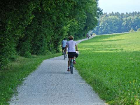 Cycliste sur une voie verte en campagne