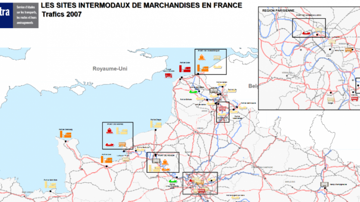 Carte des sites intermodaux de marchandises en France