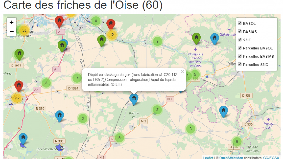 Carte des friches de l'Oise (60)