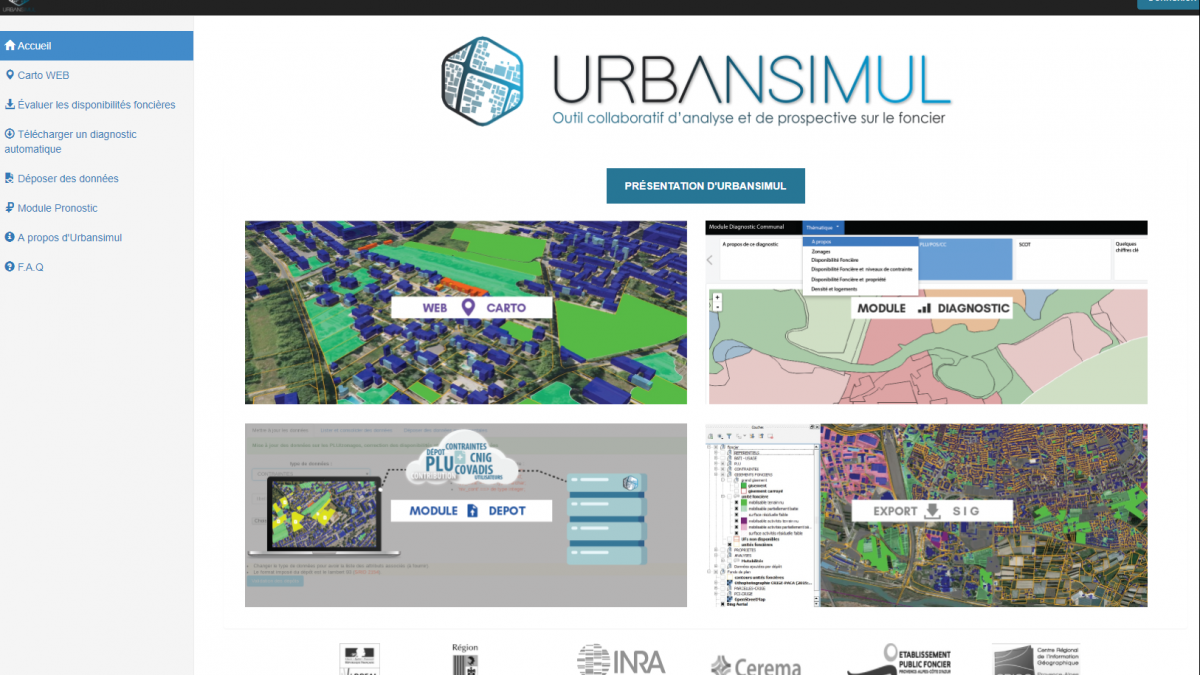 Copie d'écran du site web Urbansimul