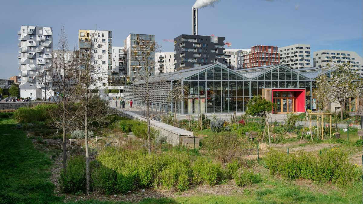 Jardins partagés et serre dans l'éco quartier de Saint Ouen, nouvellement aménagé