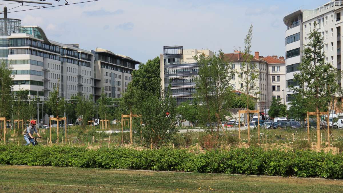 Lyon, espace en cours de de végétalisation dans le quartier de la gare Part-Dieu
